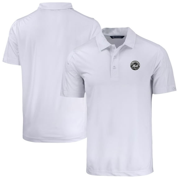 Men's Cutter & Buck White New York Mets Prospect Eco Textured Stretch Recycled Polo