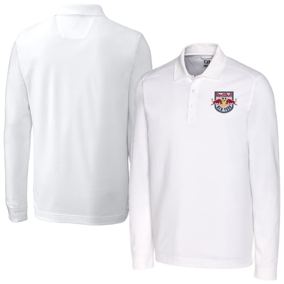 Men's-Cutter & Buck White New York Red Bulls Big & Tall Advantage Eco Tri-Blend Pique Long Sleeve Polo