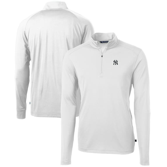 Men's Cutter & Buck White New York Yankees Virtue Eco Pique Recycled Quarter-Zip Pullover Top