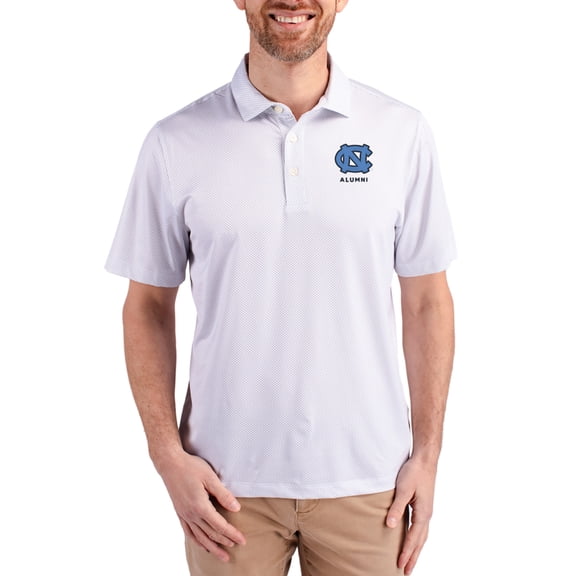 Men's Cutter & Buck White North Carolina Tar Heels Alumni Pike Eco Symmetry Print Stretch Recycled Polo
