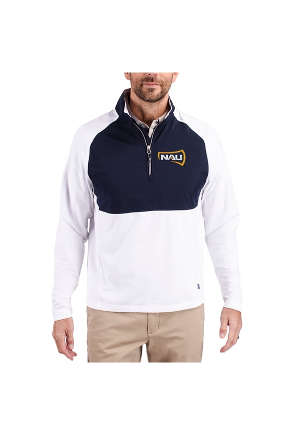 Men's Cutter & Buck  White Northern Arizona Lumberjacks Adapt Eco Knit Hybrid Recycled Quarter-Zip Jacket