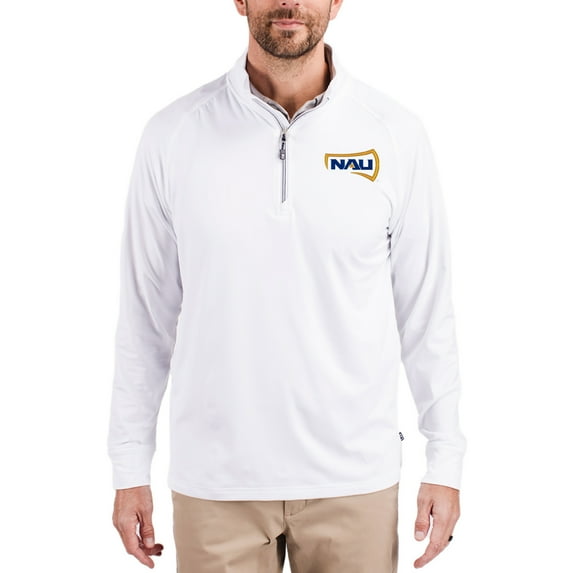 Men's Cutter & Buck White Northern Arizona Lumberjacks Adapt Eco Knit Stretch Recycled Quarter-Zip Pullover