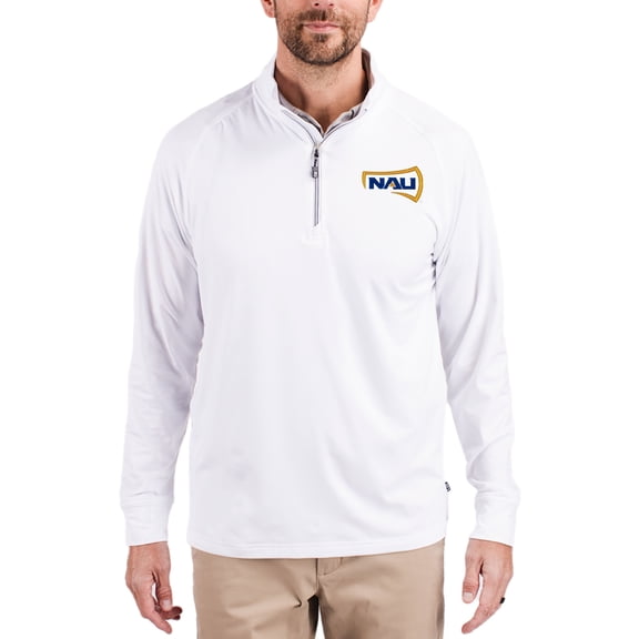 Men's Cutter & Buck White Northern Arizona Lumberjacks Adapt Eco Knit Stretch Recycled Quarter-Zip Pullover