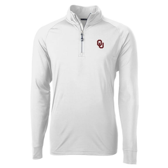 Men's Cutter & Buck White Oklahoma Sooners Adapt Eco Knit Quarter-Zip Pullover Jacket