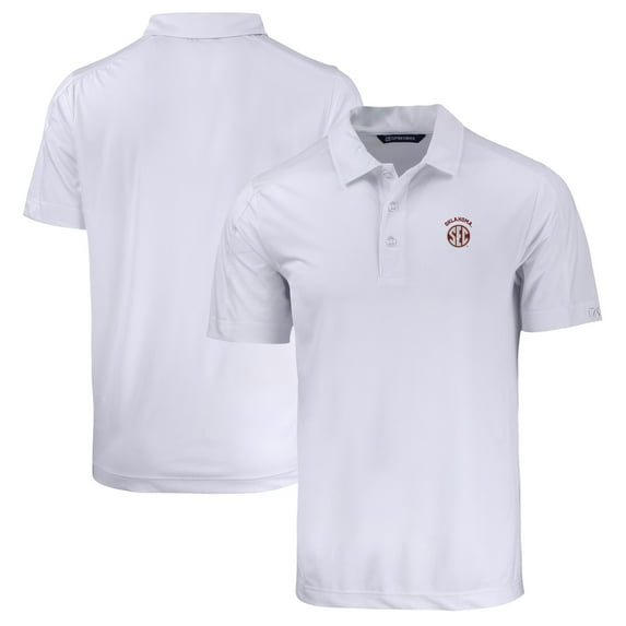 Men's Cutter & Buck White Oklahoma Sooners SEC Prospect Eco Textured Stretch Recycled Polo