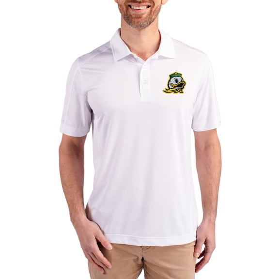 Men's Cutter & Buck White Oregon Ducks Prospect Eco Textured Stretch Recycled Polo