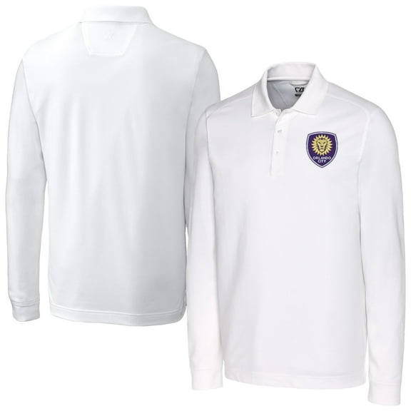 Men's-Cutter & Buck White Orlando City SC Advantage Eco Tri-Blend Pique Long Sleeve Polo