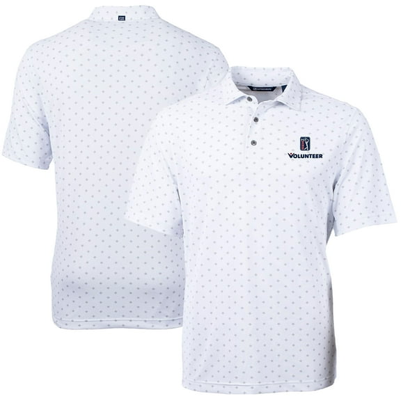 Men's Cutter & Buck  White PGA TOUR Volunteers Big & Tall Virtue Eco Pique Tile Print Recycled Polo