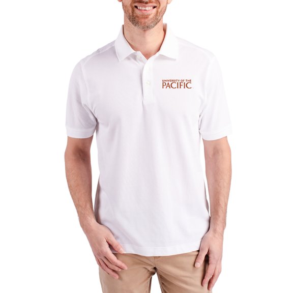 Men's Cutter & Buck White Pacific Tigers Advantage Eco Pique Tri-Blend Polo