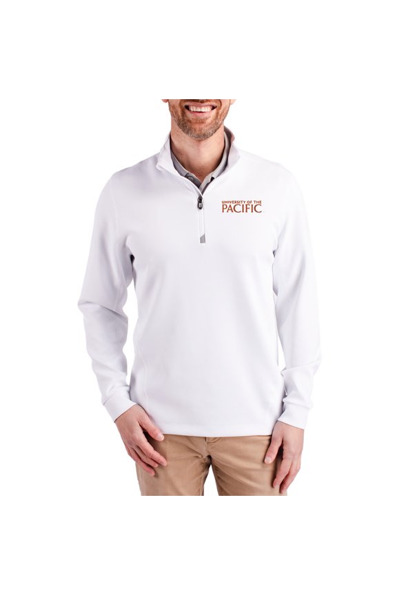 Men's-Cutter & Buck White Pacific Tigers DryTec Traverse Stretch Eco Tri-Blend Quarter-Zip Pullover