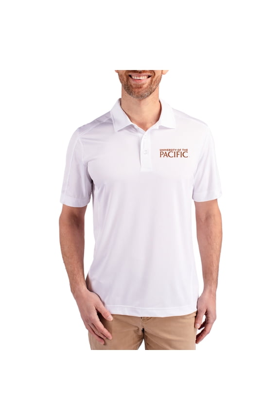 Men's Cutter & Buck White Pacific Tigers Prospect Eco Textured Stretch Recycled Polo