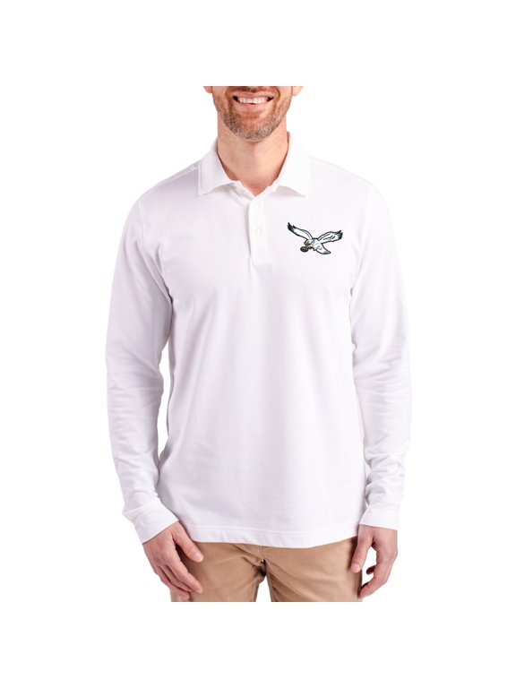 Men's Cutter & Buck White Philadelphia Eagles Advantage Tri-Blend Pique Long Sleeve Polo
