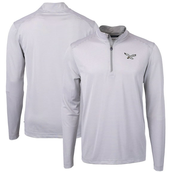 Men's Cutter & Buck White Philadelphia Eagles Virtue Eco Pique Micro Stripe Recycled Quarter-Zip Pullover Top