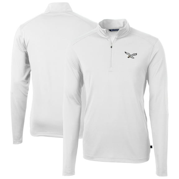 Men's Cutter & Buck White Philadelphia Eagles Virtue Eco Pique Recycled Quarter-Zip Pullover