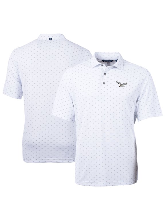 Men's Cutter & Buck White Philadelphia Eagles Virtue Eco Pique Tile Print Recycled Polo
