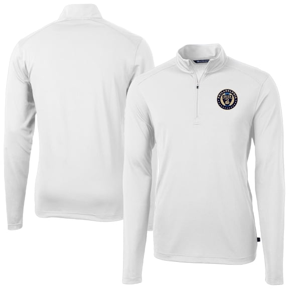 Men's-Cutter & Buck White Philadelphia Union Big & Tall Virtue Eco Pique Recycled Quarter-Zip Top