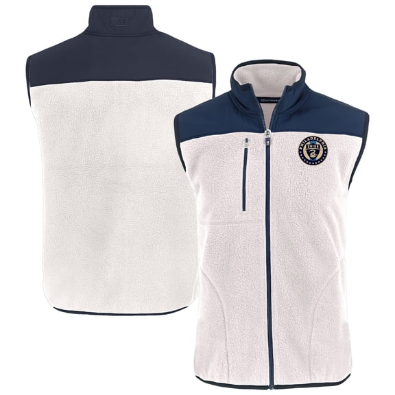Men's-Cutter & Buck  White Philadelphia Union Cascade Eco Fleece Full-Zip Vest