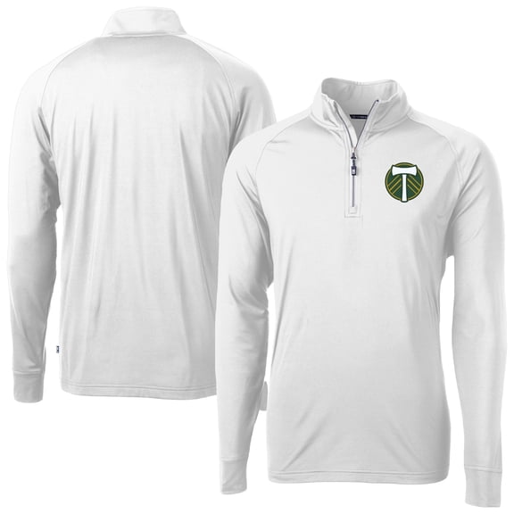 Men's-Cutter & Buck  White Portland Timbers Adapt Eco Knit Stretch Recycled Raglan Quarter-Zip Top