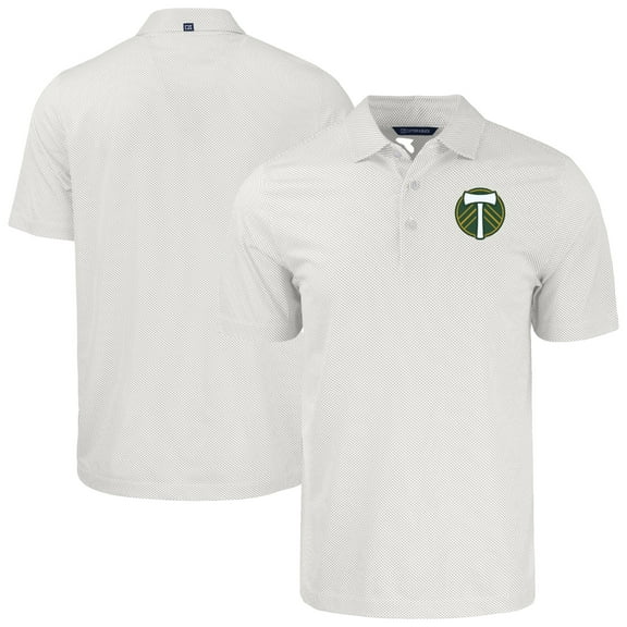 Men's-Cutter & Buck  White Portland Timbers Pike Eco Symmetry Print Stretch Recycled Polo