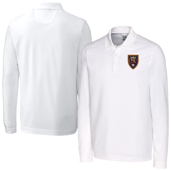 Men's-Cutter & Buck White Real Salt Lake Big & Tall Advantage Eco Tri-Blend Pique Long Sleeve Polo