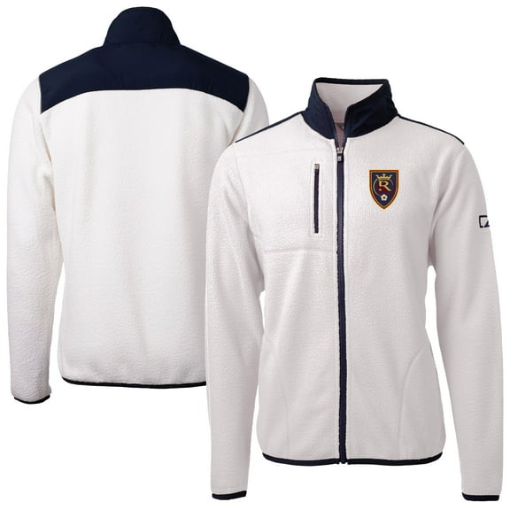 Men's-Cutter & Buck White Real Salt Lake Cascade Eco Fleece Full-Zip Jacket