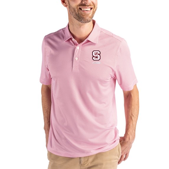 Men's Cutter & Buck White/Red NC State Wolfpack Alumni Pike Eco Symmetry Print Stretch Recycled Polo