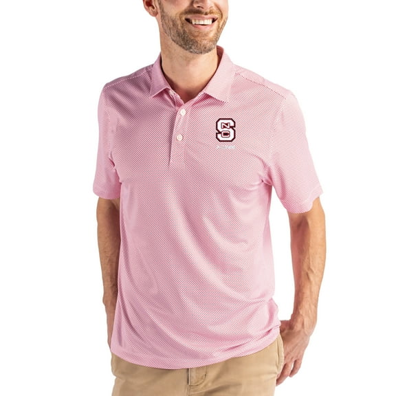 Men's Cutter & Buck White/Red NC State Wolfpack Alumni Pike Eco Symmetry Print Stretch Recycled Polo