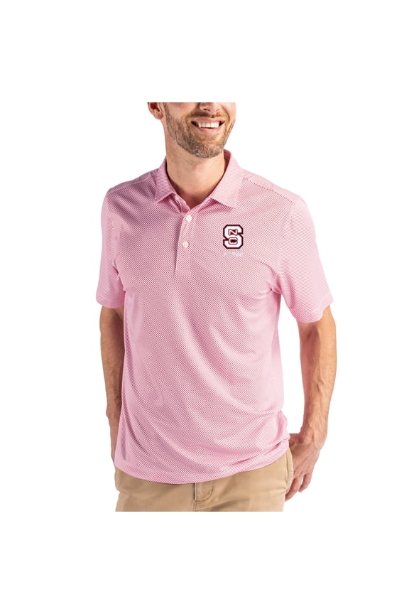 Men's Cutter & Buck White/Red NC State Wolfpack Alumni Pike Eco Symmetry Print Stretch Recycled Polo