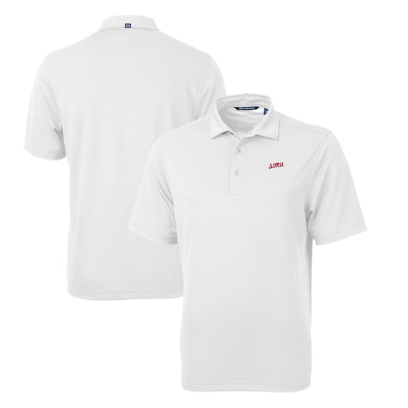 Men's Cutter & Buck White SMU Mustangs Big & Tall Virtue Eco Pique Recycled DryTec Polo