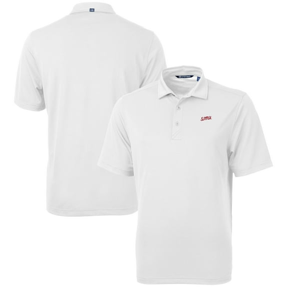 Men's Cutter & Buck White SMU Mustangs Vault DryTec Virtue Eco Pique Recycled Polo