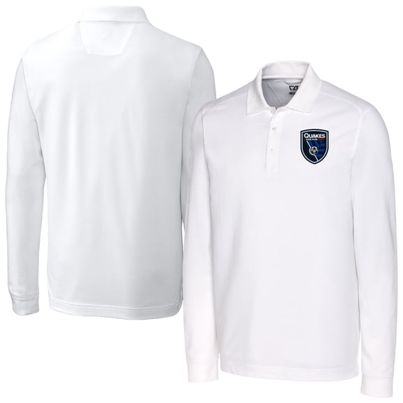 Men's-Cutter & Buck White San Jose Earthquakes Big & Tall Advantage Eco Tri-Blend Pique Long Sleeve Polo