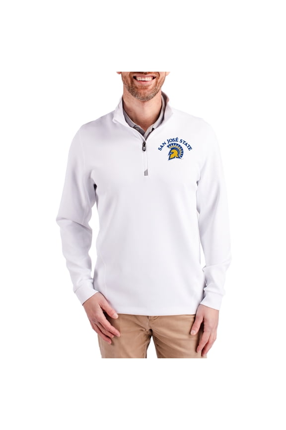 Men's-Cutter & Buck White San Jose State Spartans DryTec Traverse Stretch Eco Tri-Blend Quarter-Zip Pullover