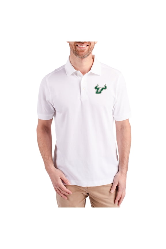 Men's Cutter & Buck White South Florida Bulls Advantage Eco Pique Tri-Blend Polo