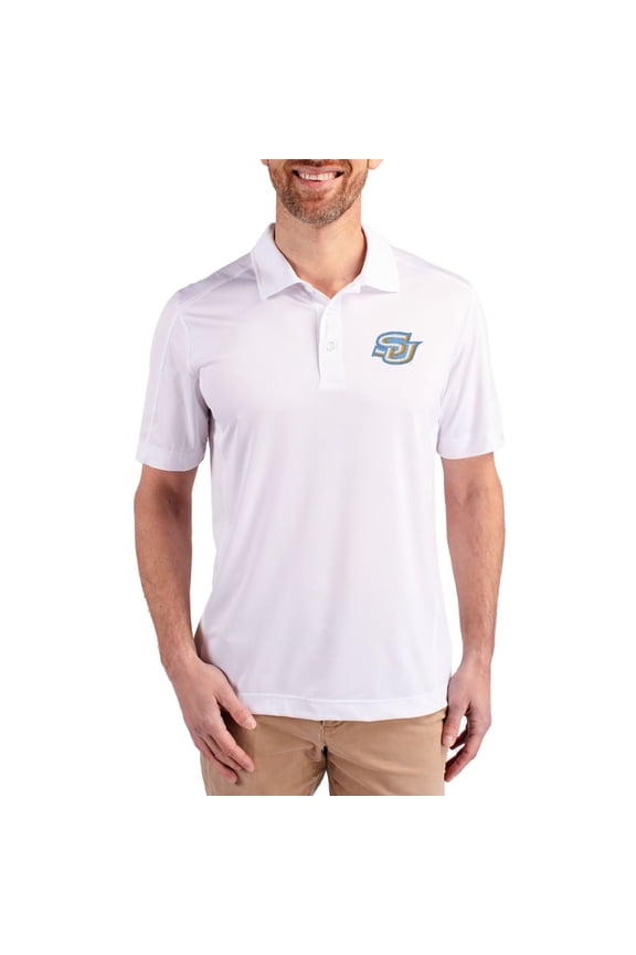 Men's Cutter & Buck White Southern University Jaguars Prospect Eco Textured Stretch Recycled Polo