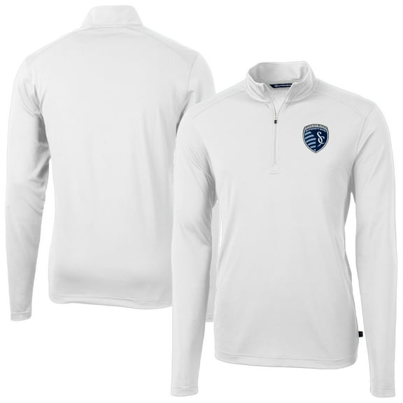 Men's-Cutter & Buck White Sporting Kansas City Big & Tall Virtue Eco Pique Recycled Quarter-Zip Top