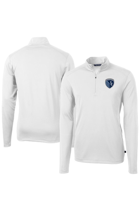 Men's-Cutter & Buck White Sporting Kansas City Big & Tall Virtue Eco Pique Recycled Quarter-Zip Top
