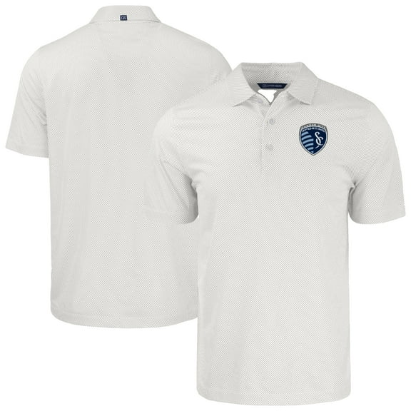 Men's-Cutter & Buck White Sporting Kansas City Pike Eco Symmetry Print Stretch Recycled Polo