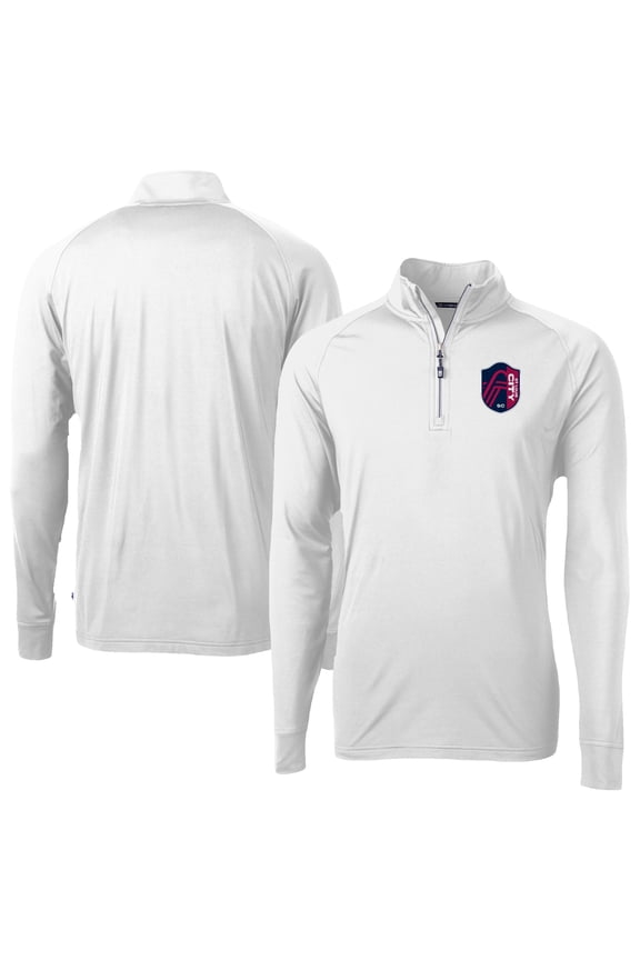 Men's-Cutter & Buck White St. Louis City SC Adapt Eco Knit Stretch Recycled Raglan Quarter-Zip Pullover Top