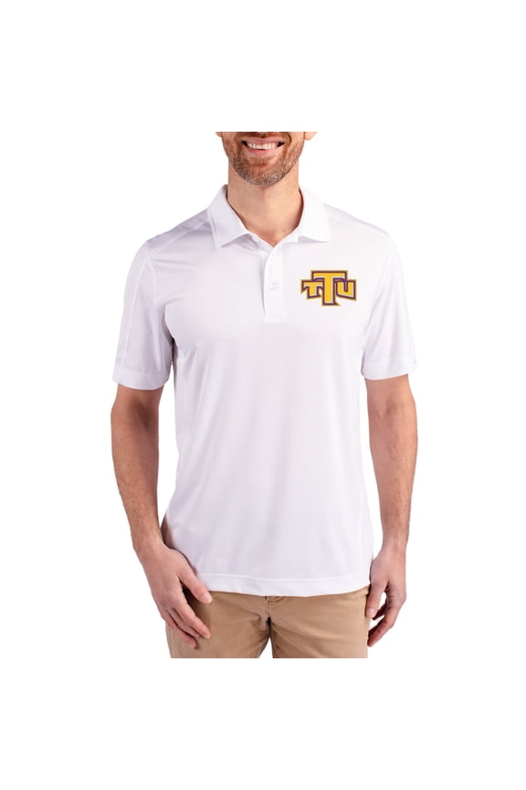 Men's Cutter & Buck White Tennessee Tech Golden Eagles Prospect Eco Textured Stretch Recycled Polo