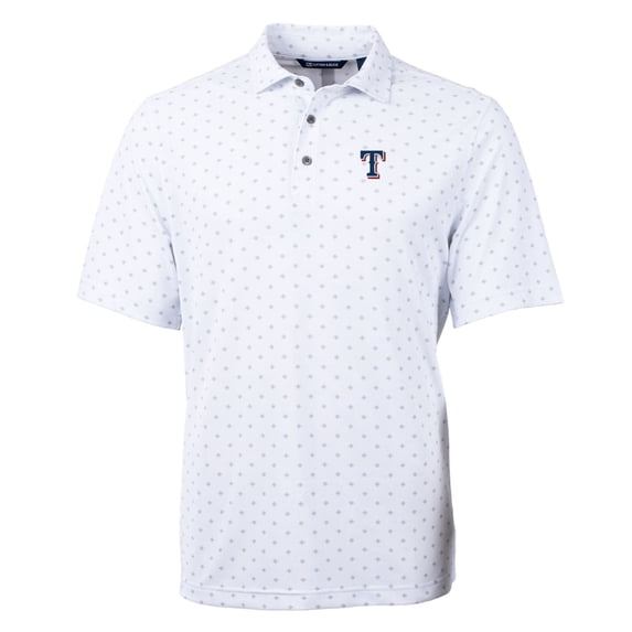 Men's Cutter & Buck White Texas Rangers Big & Tall Virtue Eco Pique Tile Print Polo