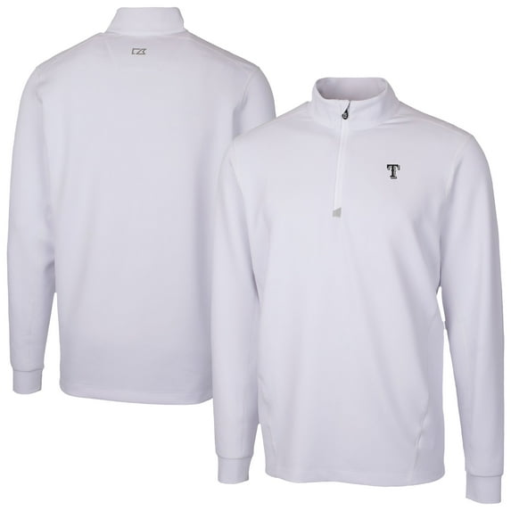 Men's Cutter & Buck White Texas Rangers Traverse Eco Tri-Blend DryTec Quarter-Zip Jacket