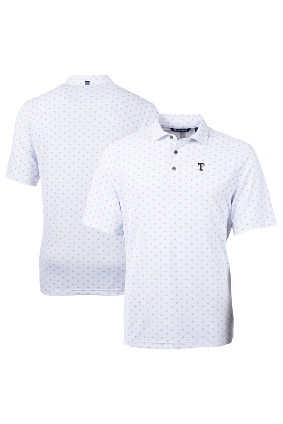 Men's Cutter & Buck White Texas Rangers Virtue Eco Pique Tile Print Recycled Polo
