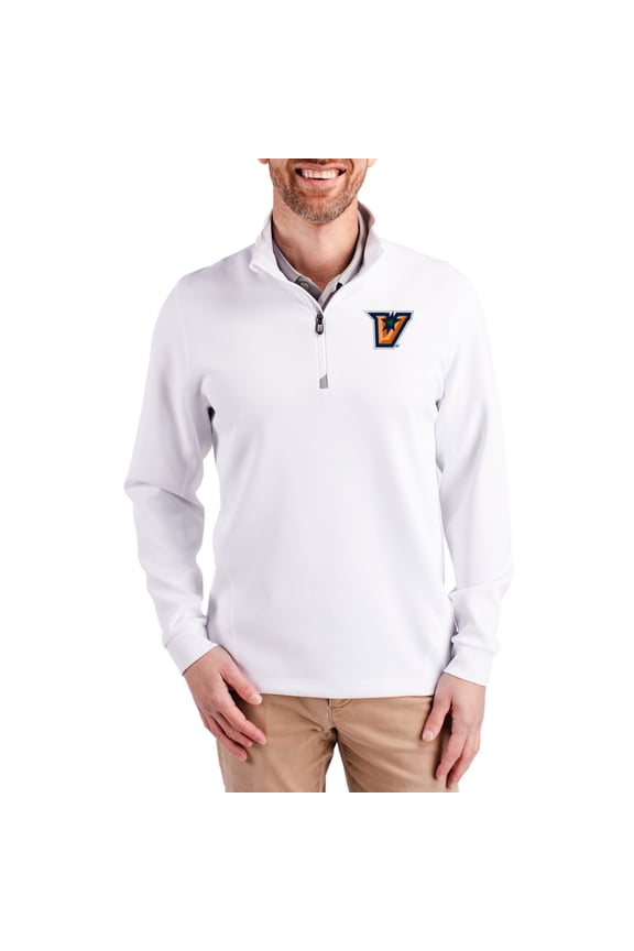 Men's-Cutter & Buck White Texas-Rio Grande Valley Vaqueros DryTec Traverse Stretch Eco Tri-Blend Quarter-Zip Pullover