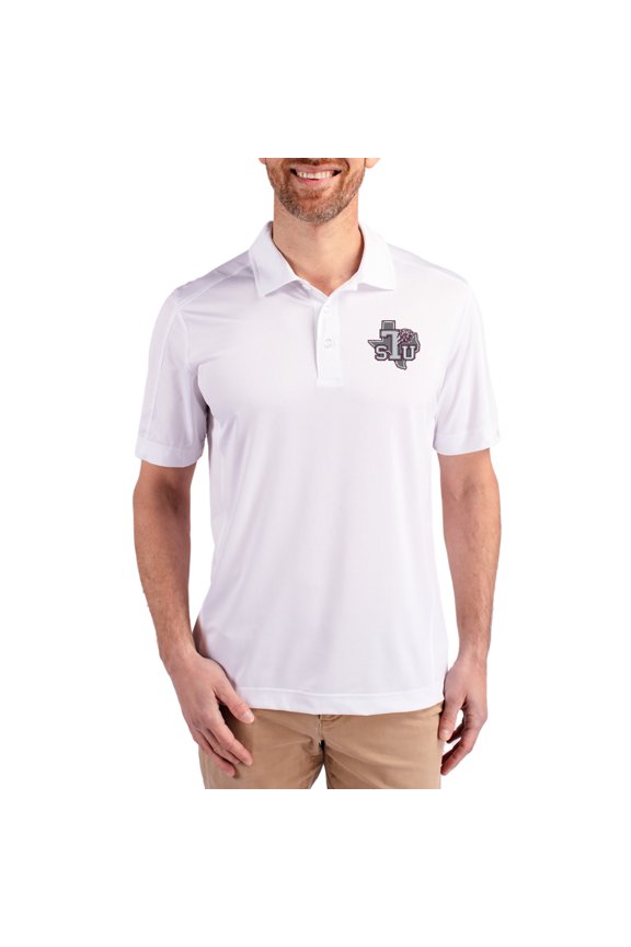 Men's Cutter & Buck White Texas Southern Tigers Prospect Eco Textured Stretch Recycled Polo