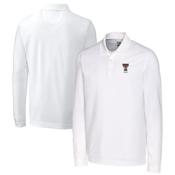 Men's Cutter & Buck  White Texas Tech Red Raiders Alumni Logo Advantage Tri-Blend Pique Long Sleeve DryTec Polo