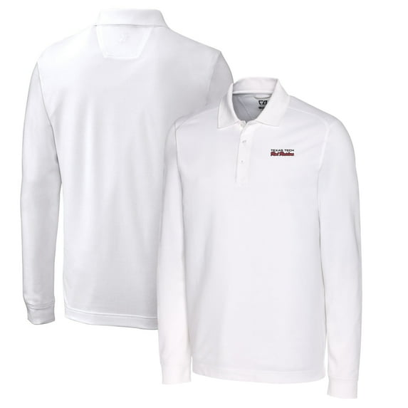 Men's Cutter & Buck White Texas Tech Red Raiders Vault Advantage Tri-Blend Pique Big & Tall Long Sleeve Polo