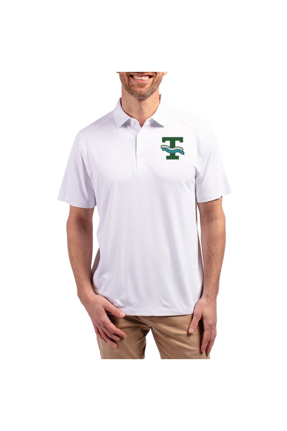 Men's-Cutter & Buck White Tulane Green Wave Forge Eco Stretch Recycled Polo