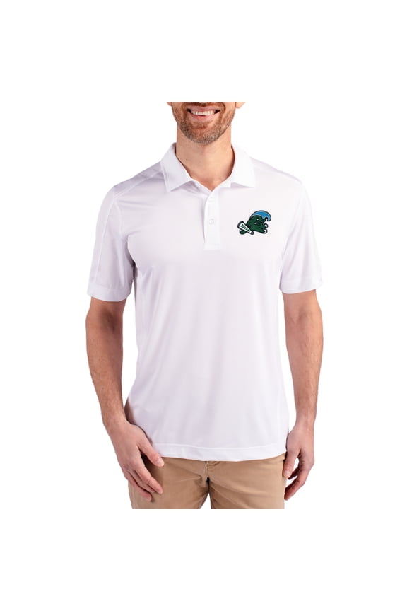 Men's Cutter & Buck White Tulane Green Wave Prospect Eco Textured Stretch Recycled Polo