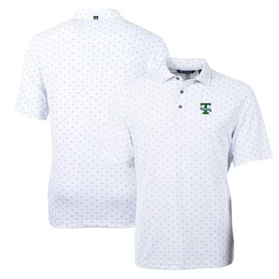 Men's Cutter & Buck White Tulane Green Wave Virtue Eco Pique Tile Recycled Polo