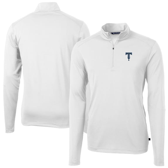 Men's Cutter & Buck White Tulsa Drillers Virtue Eco Pique Recycled Quarter-Zip Pullover Top